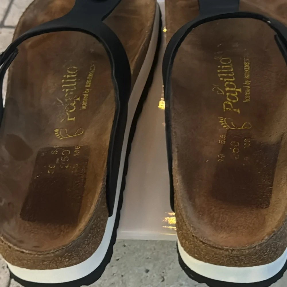 BIRKENSTOCK PAPILLIO Gizeh Platform Black Sandals Size 8 EUR 39